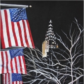 Chysler building et drapeaux américains